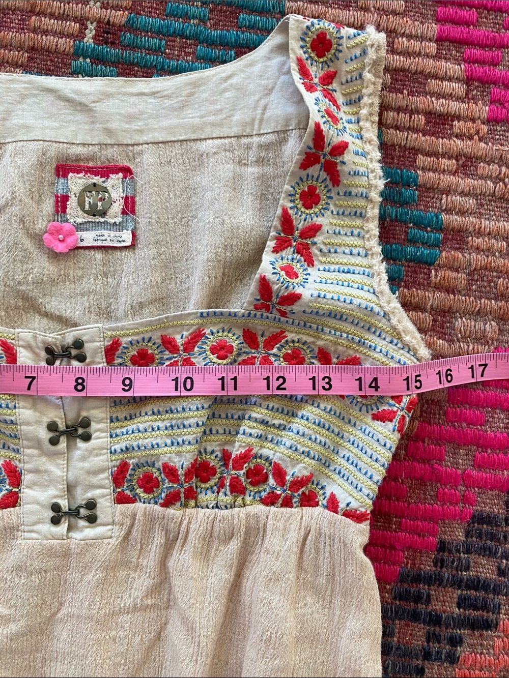 Free People cotton embroidered tank top blouse cream beige drawstring 6 small - Picture 9 of 10